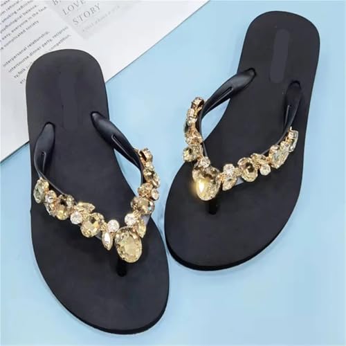 Flip Flops for Women All-match Beach Shoes Soft Bottom Casual Flip-flops Rhinestone Chain Flat Slippers4