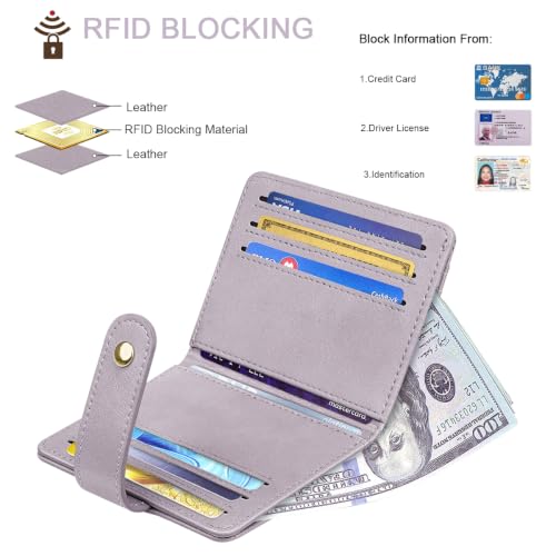 Image of Small Wallets for Women Slim Minimalist Bifold Credit Card Holder | Compact Zipper Coin Purse for Ladies RFID Blocking Mini Travel PU Leather Card Case Gifts for Mom, Purple