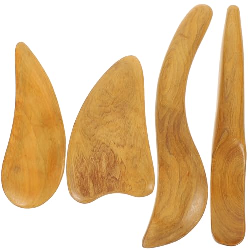 LOLIPPYY Juego de 4 Masajeadores de Madera Multifuncionales para Relajación Facial y Corporal Diseño Ergonómico 5 Formas Oreja S Dedo Corazón Herramienta Natural para Masaje y