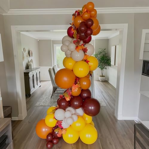 Image of Burnt Orange Brown Balloons, 12 Inch 35PCS Fall Balloons with Orange Brown Yellow Burgundy Maroon Latex Balloon for First Fall Baby Shower Thanksgiving Autumn Harvest Market Birthday Party Decorations