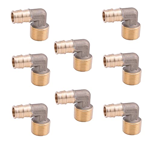 LD Valve-Pex A Fitting 1/2-in ProPex x 1/2-in MPT Brass Elbow for PEX-A System Pipe,F1960 Brass Pex Expansion Transition Fittings PPEX to Male Thread Elbow (8-Pack)