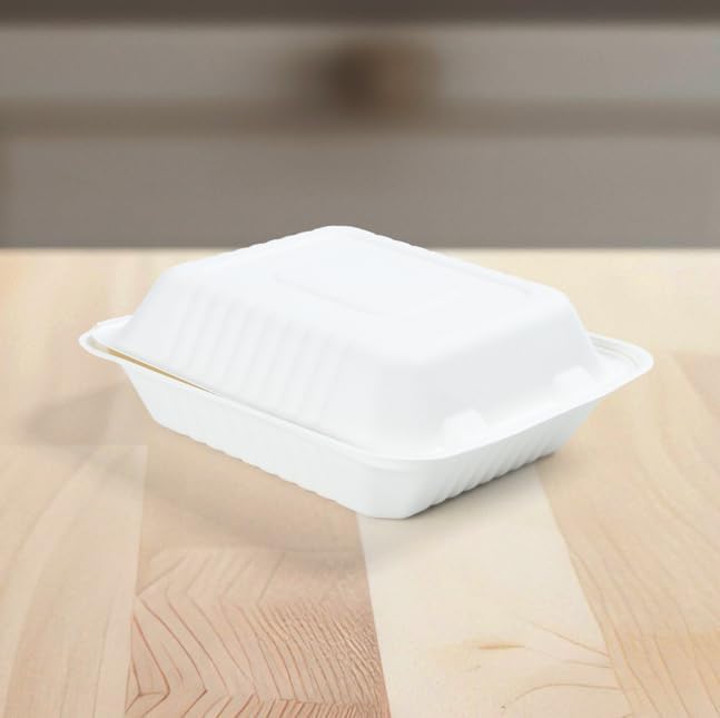 8"x8"x3" Clamshell One Compartment Sugarcane Biodegradable & Renewable Eco-Friendly White TakoutFood Contaniners/To Go Boxes (Case of 200)