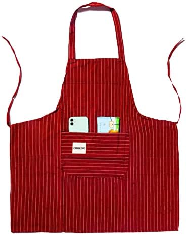 LCUQOTI Cooking Kitchen Aprons, Cotton Linen Aprons，Apron for Women, Aprons With Pockets, Apron for Coffee house, Cooking ，Gardening ，Works (Red)