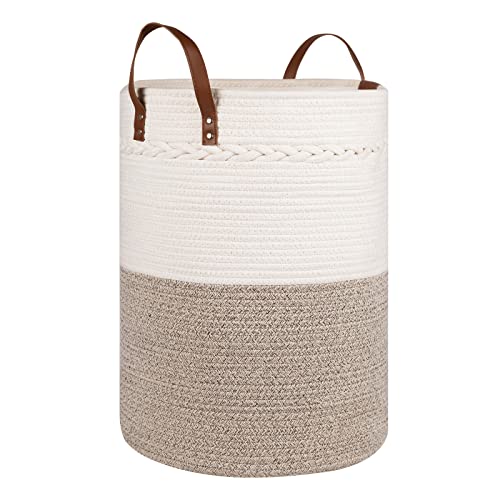 LeeFyy Cesta grande de corda de algodão tecida para armazenamento de brinquedos, decoração de berçário, cesta de lavandaria com alça (50 cm de altura x 38 cm de profundidade) 58 L