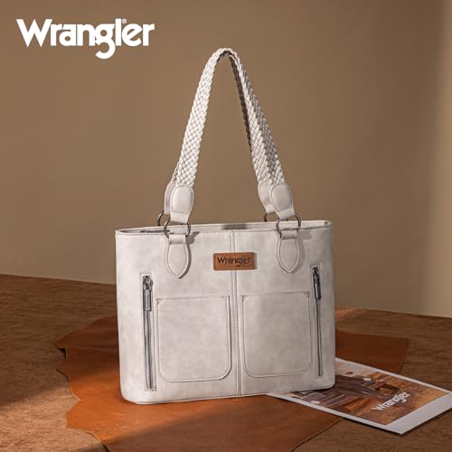 Wrangler Tote Bag for Women Multi Pockets shoulder bag western purse Medium leather like Handbags with Woven Top-Handle WG78-G8317BG - image 4
