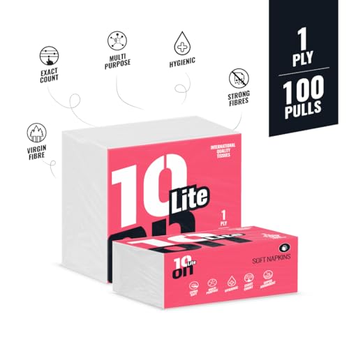 Image of 10on Lite Soft Tissue Paper Napkin, 100 Pulls -1 Ply, Size 27x 30cms -Ultra Soft & Absorbent