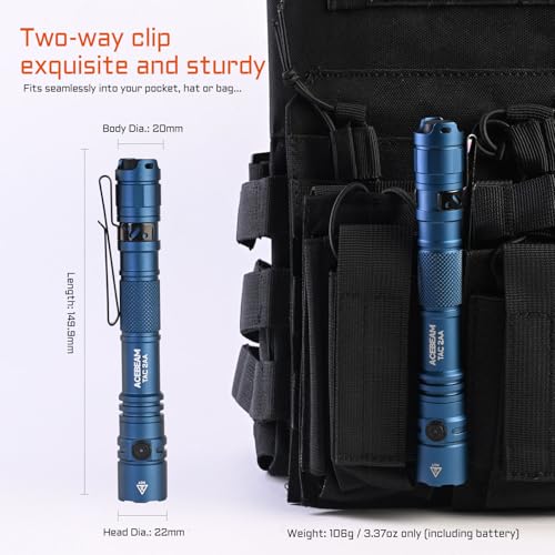 ACEBEAM TAC 2AA EDC Tactical Dual Modes Flashlight Rechargeable, 1400 High Lumens Flashlight, Dual Switch Pocket LED Flashlight, Super Bright Small Flash Light for Emergency, Camping, Home(SFT-25R HI)