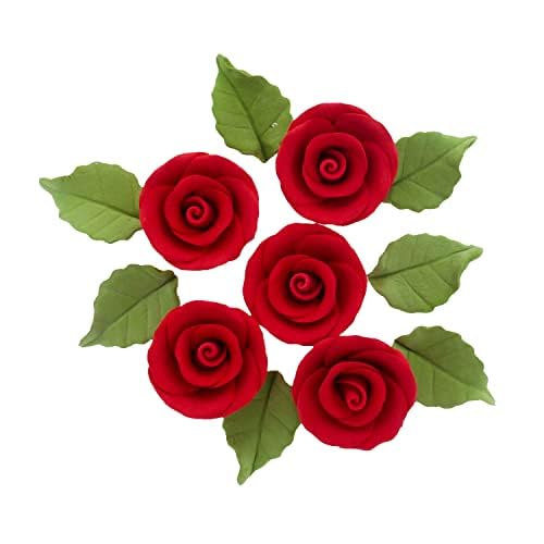 Global Sugar Art 36-Piece Small Edible Rose & Leaf Kit, Red, 1.25-inch
