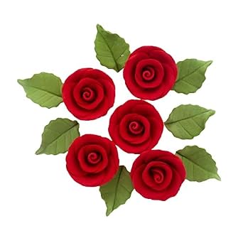 Global Sugar Art 36-Piece Small Edible Rose & Leaf Kit, Red, 1.25-inch