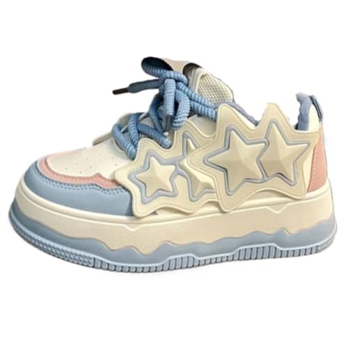 Star Sneakers for Women Sole Y2K Flat Platform Chunky Style Casual - Non Slip Kawaii Retro Preppy Girls Cute Shoes Tennis & Racquet Sport Lightweight Running Standing All Day Athleisure Neutral Gifts