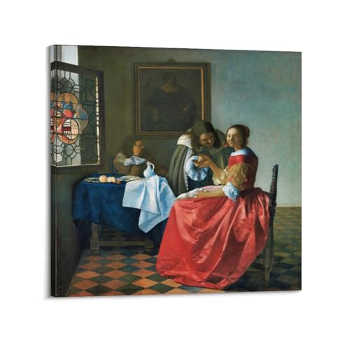 La fille au verre de vin Vermeer, impression sur toile déco chambre moderne JSWLQ