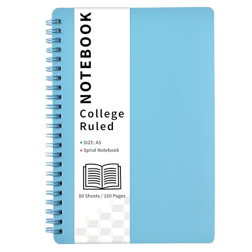 Spiral Notebook - College Ruled Notebook, 5.6'' x 8.25'', 80 Sheets / 160 Pages, Notebook with Twin-Wire Binding, Journals for Women - Blue