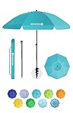 HOMEDEMO Parasol Plage Inclinable avec Revêtement Argenté, Protection Solaire UV50+, avec Pied d'Ancrage à Visser & Housse de Protection, pour Terrasse, Piscine, Marché, 200cm, Turquoise