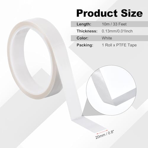 Image of PATIKIL Heat Resistant Tape, 0.8 Inch x 33 Feet High Temperature Tape PTFE Adhesive High Heat Tape Waterproof for Vacuum Sealer Machine Insulation Protection, White, 0.13mm Thick