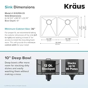 KRAUS Standart Pro 33 -inch Undermount 60/40 Double Bowl 16 Gauge Stainless Steel Kitchen Sink, KHU104-33 KRAUS Standart Pro 33 inch Undermount 6040 Double Bowl 16 Gauge Stainless Steel Kitchen Sink KHU104 33