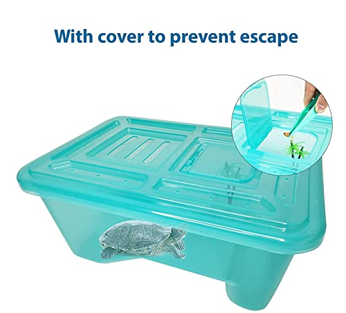 Image of Pawing Turtle Aquarium Tank, Reptile Habitat, Terrapin Lake, Basking, Swimming, Breeding, Hibernation, Feeding, Platform for Tortoise, Crayfish Crab (2 Feet, Blue)