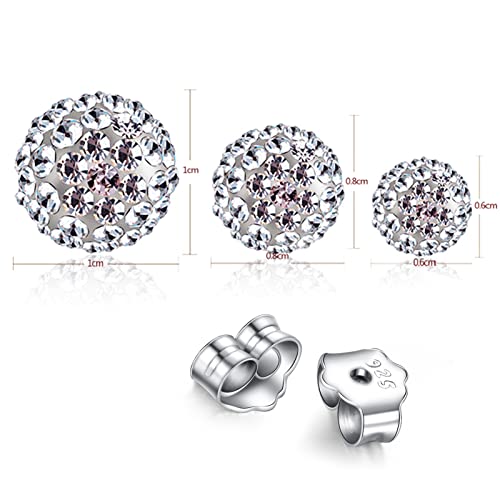 BG&WLing 3 Pieces Crystal Ball Stud Earrings Set for Women, 3 Different Size Sparkle Disco Ball Earring Studs2