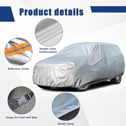 Image of Kayme 6 Layers SUV Car Cover Custom Fit for GMC Yukon XL (2000-2025) Waterproof All Weather for Automobiles, Outdoor Full Cover Rain Sun UV Protection.Silver