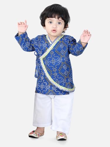 Traditional Cotton Kurta Pajama Set, Red Bandhani Print, Full Sleeves2