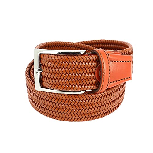 Ceinture tressée homme en cuir miel et orangé fabriquée en Italie
