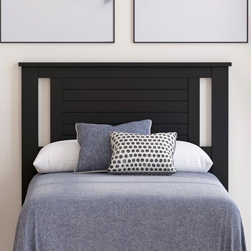 ComfIQ Serene Wood Headboard with Horizontal Scoring Panel Design,Farmhouse Coastal Modern Design, Easy Assembly, Twin Size, in a Painted Matte Black Finish