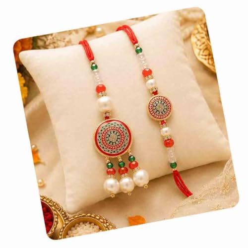 Image of TIED RIBBONS Rakhi for Brother and Bhabhi - Couple Bracelet Rakhi Set of 2 with Roli Chawal Combo Set - Lumba Rakhis for Bhaiya Bhabhi - for Rakshabandhan