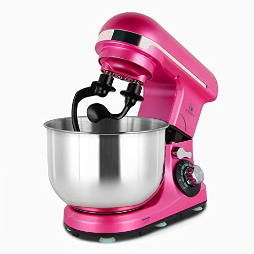 Stand Mixer Double Hooks, MURENKING 4.3-Qt 300W Tilt-Head 6 Speed Electric Food Mixer Kitchen MK18C, Stainless Steel Bowl, 2 Dough Hooks, Beater, Wire Whip and Splash Guard(Pink)