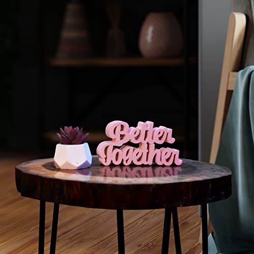 Image of NUKKAD TALES Engineered Wood Better Together Pink Showpiece Home Decor Items for Bedroom Living Room Decoration Items for Center Table Book Shelf Gift Items for Couples Gift for Girls (8 X 3.90 Inch)