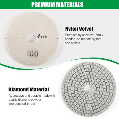 Image of WORKEASE 4 Inch Diamond Polishing Pads Wet /Dry 12PCS, 100 Grit Diamond Sanding Pad, Granite Stone Concrete Marble Rock Countertop Quartz Polish Pad