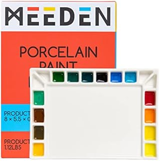 MEEDEN Ceramic Artist Paint Palette, Mixing Porcelain Palette for Watercolor Gouache Acrylic Oil Painting, Rectangle, 18 Wells, 20.3 x 1.9 x 14cm