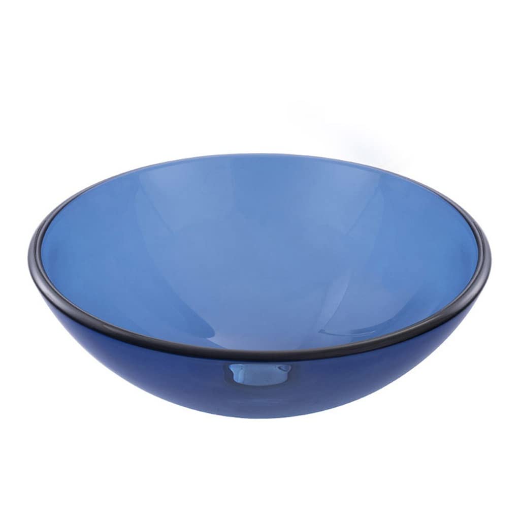 ADERFETBI Bathroom Sink Bathroom Vessel Sink Tempered Glass Washbasin Blue Countertop Art Basin(Sink only)