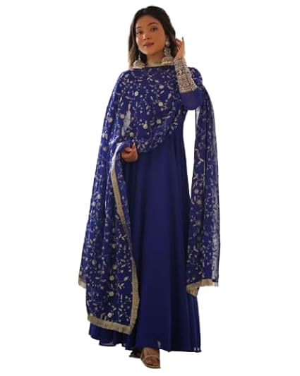 Designer Georgette Gown with Dupatta Set for Party, Wedding, Ethnic & Evening Wear Elegant Outfit