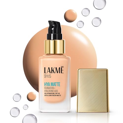 Image of LAKME 9to5 Hya Matte Foundation, Cool Ivory, 25ml, for Natural and Hydrated Look, with 5% Hyaluronic Acid Complex & SPF 40, 3x Oil Control, Smudge Proof, for Women