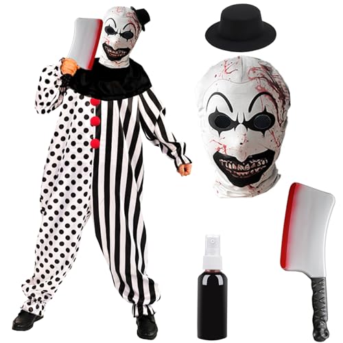 Disfraz de Payaso Terrorista (130 cm), Disfraz de Payaso Slasher de Terror con máscara, Disfraz de Payaso de Halloween Mono para niños, Fiesta temática de...