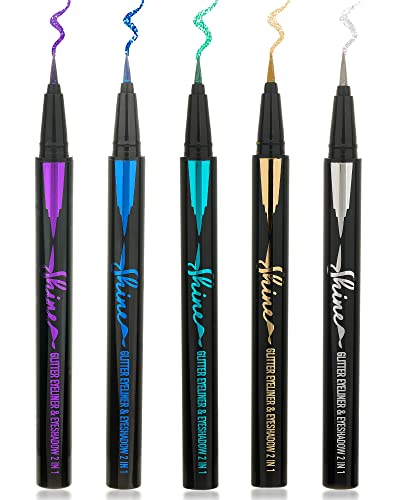Glitter Eyeliner Liquid Liner Kit-5 Colors Gold/Silver/Blue/Purple/Green Metallic Shimmer Eye Liner Pen,Long Lasting High Pigmented Waterproof Smudge-Proof Eyeliner Pencil #TOP15