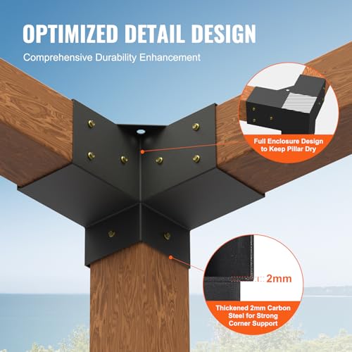 VEVOR 4er-Set Pfostenverbinder aus 2 mm dicken Stahlplatten Pfostenecke Pergola Eckverbinder Holzverbinder 90°-Stiefelstruktur Eckhalterung Holzbalken Pavillon Halterungs Set 220 x 220 x 152 mm