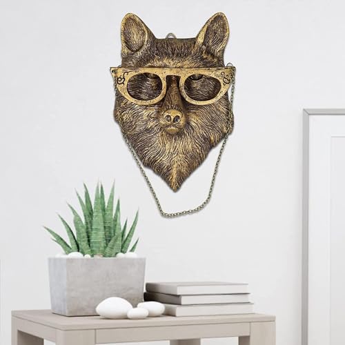 gresonic 3D Head Wall Mount Ornament, têtes d'animaux pour sculptures suspendues d'art mural, décorations en résine bronsée pour la maison (Tête de renard en...
