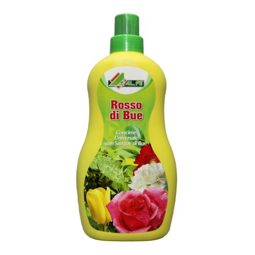 AL.FE Abono rojo de bue fertilizante líquido completo para todas las plantas ornamentales y de huerto. rico en nitrógeno con algas y microelementos. 1 kg