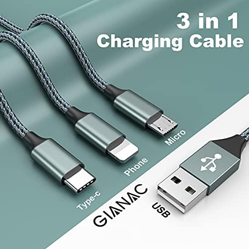 Multi Charger Cable, 3 in 1 Charger Cable [1.2M] Multiple USB Cable Nylon Braided with Micro USB Type C Lightning Cable Connector for iPhone, Android Galaxy, Huawei, Nexus, Nokia,LG, Sony, PS4-Green