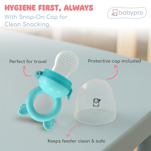 Image of BabyPro Silicone Fruit & Food Nibbler with Extra Mesh & Tiny Holes, Pack of 1 | Pacifier Feeder Teething Relief BPA Free Leak-Proof Safety Lock