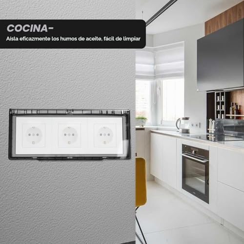 Miniatura 5 de Caja Enchufes Pared, Tipo 86 Impermeable Tapa De Enchufes Transparente, Cubierta De Interruptor Autoadhesivo Para Baño, Cocina, Dormitorio Y Exterior Capacidad Para Tres Enchufes