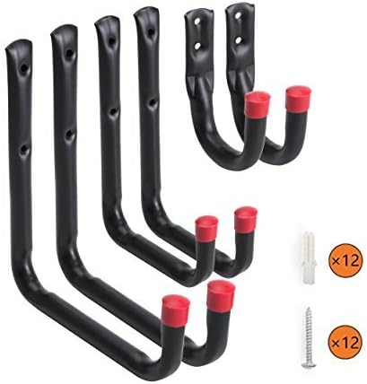 WintekHeavy Duty Wall Mounted Garage Storage Utility Hooks and Hangers-Organizer for Tools,Bikes,Ladders,Chairs-Includes 12pcs Screws and Anchors,6 Pack