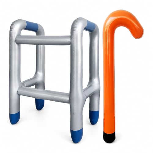 Inflatable Walker and Cane 2 Pcs Set - Old Man Costume Accessories Prop for Kids & Adults, 100 Day of School Old Lady Walking Stick for Boys Girls