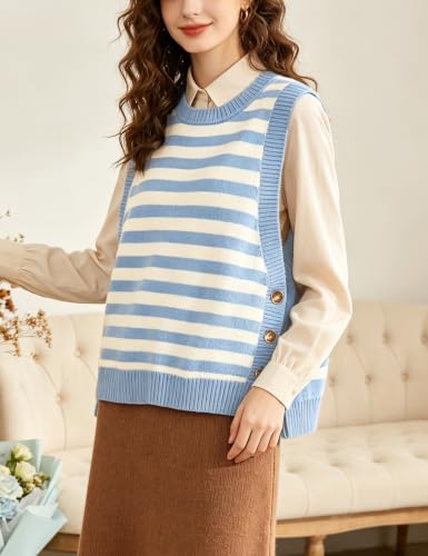 Image of HangNiFang Women's Round Neck Sleeveless Pullover Ribbed Knit Sweater Vest