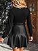 CUPSHE Women's Faux Leather Dress Long Sleeve V Neck High Waist A Line Ruffle Fall Mini Dresses Black, XL