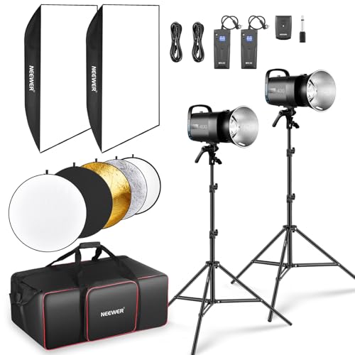 NEEWER 800Ws Estudio Monoluz Flash Luz Kit (2 Pzs), S101-400W 5600K Strobe Luz con 150W Modelar Lampara/Bowens Mount/Softbox/Soporte/Reflector/RT-16 Disparador/Bolsa para Fotografía Retrato Producto