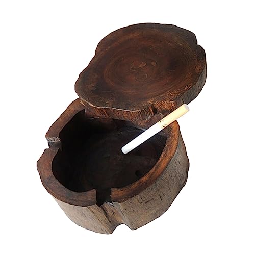Unique Solid Wood Ashtray with Lid Vintage Decorative Ashtray for Home Office and Parties - 5 Inch