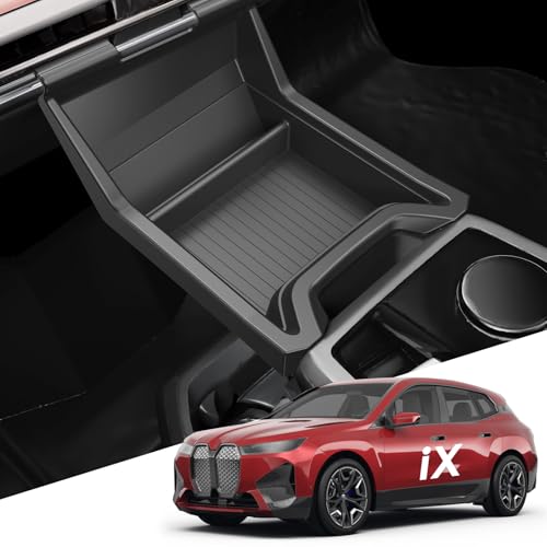 for BMW iX Center Console Tray - Compatible with 2022-2026 BMW iX Center Console Organizer Tray [2026 Patented Design] [2.5mm Thickened ABS Material] with Anti-Slip Thick Liquid Silicone Mat-Black
