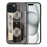 FINCIBO Anti-Scratch Soft Rubber Protective Shockproof Slim Case Cover Compatible with Apple iPhone 15 6.1 inch 2023 - Retro Clear Cassette Tape Hip Hop