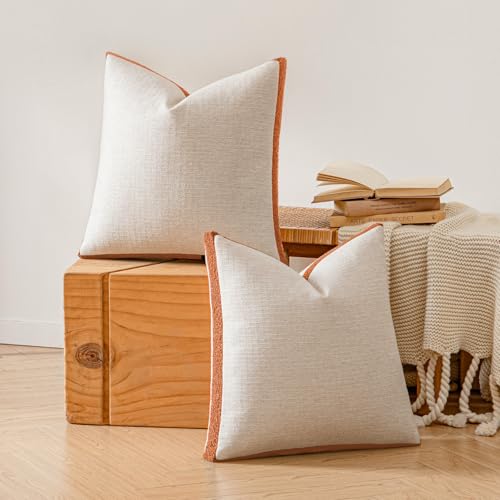 a moment Loop Yarn Linen-Like Pillow Cover Natural Soft Decorative Throw Pillow Case Farmhouse 18x18 Inch, Bohemian Textured Cushion Cover for Sofa Bed, Wrinkle-Resistant Home Decor Orange by a moment - Used condition - Image 5